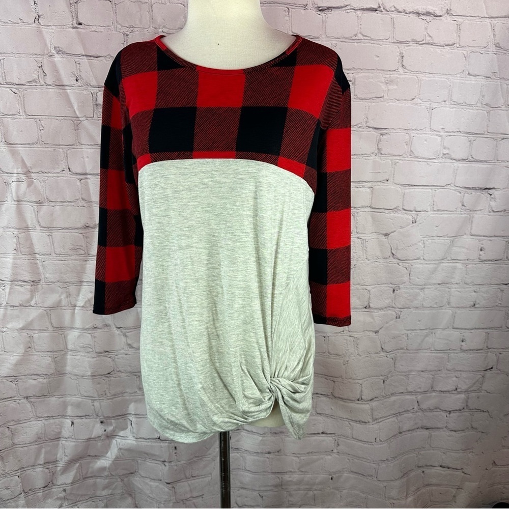 Boutique NWT buffalo plaid check twist knot tunic 3/4 sleeve winter womens S